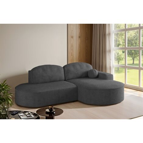 Ecksofa Schlafsofa Sofa GIRONA Stoff Poso Dunkelgrau Ottomane Rechts