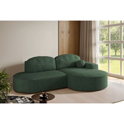 Ecksofa Schlafsofa Sofa GIRONA Stoff Poso Grün Ottomane Rechts