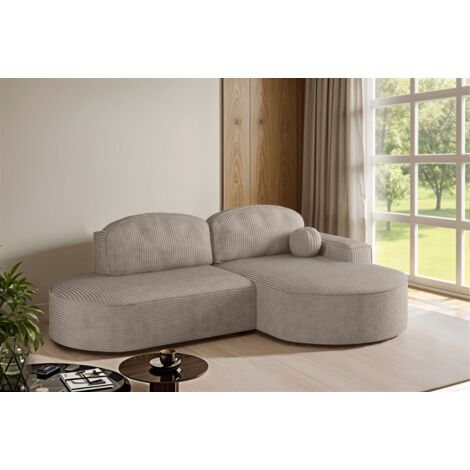 Ecksofa Schlafsofa Sofa GIRONA Stoff Poso Hellbraun Ottomane Rechts