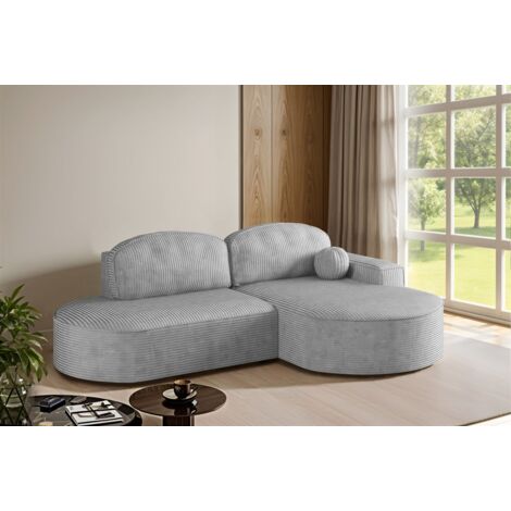Ecksofa Schlafsofa Sofa GIRONA Stoff Poso Hellgrau Ottomane Rechts