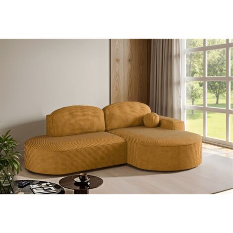 Ecksofa Schlafsofa Sofa GIRONA Stoff Poso Honiggelb Ottomane Rechts