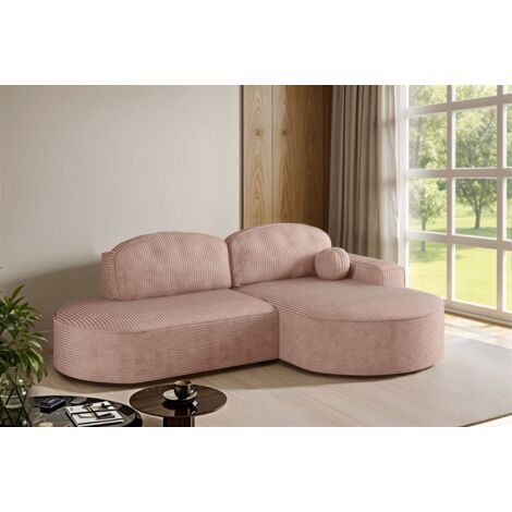 Ecksofa Schlafsofa Sofa GIRONA Stoff Poso Rosa Ottomane Rechts