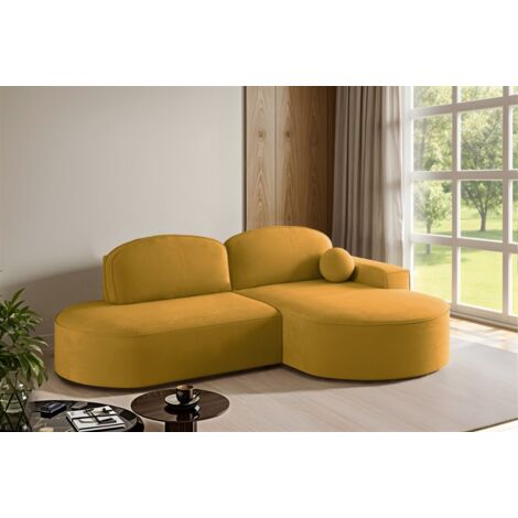 Ecksofa Schlafsofa Sofa GIRONA Stoff Salvador Honiggelb Ottomane Rechts