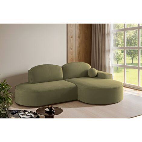Ecksofa Schlafsofa Sofa GIRONA Stoff Salvador Olivgrün Ottomane Rechts