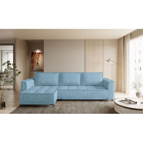 Ecksofa Schlafsofa Sofa JUNA Stoff Terra Azurblau Ottomane Links