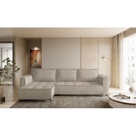 Ecksofa Schlafsofa Sofa JUNA Stoff Terra Beige Ottomane Links