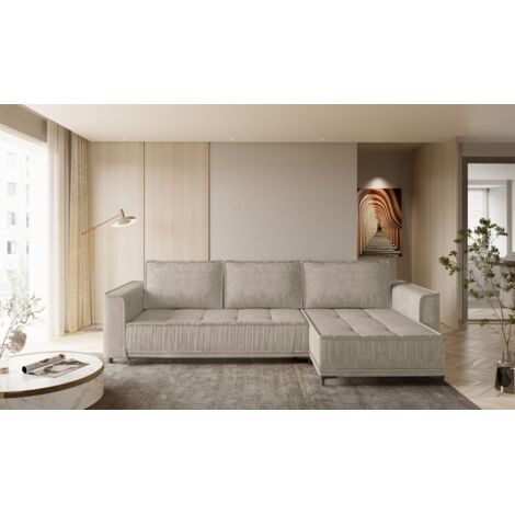 Ecksofa Schlafsofa Sofa JUNA Stoff Terra Beige Ottomane Rechts