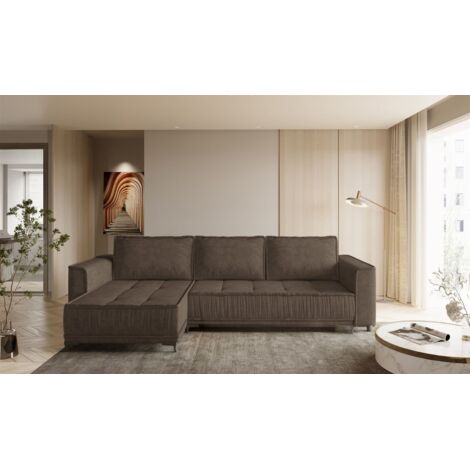 Ecksofa Schlafsofa Sofa JUNA Stoff Terra Braun Ottomane Links