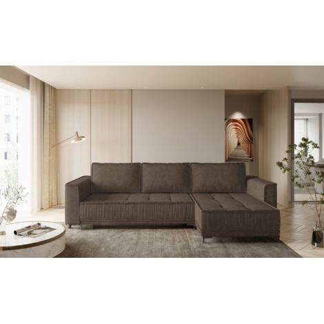 Ecksofa Schlafsofa Sofa JUNA Stoff Terra Braun Ottomane Rechts