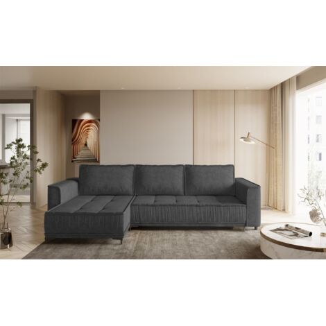 Ecksofa Schlafsofa Sofa JUNA Stoff Terra Dunkelgrau Ottomane Links
