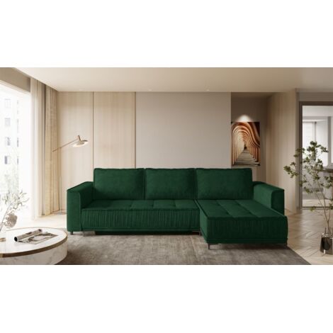 Ecksofa Schlafsofa Sofa JUNA Stoff Terra Flaschengrün Ottomane Rechts