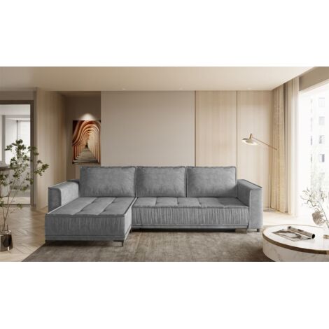 Ecksofa Schlafsofa Sofa JUNA Stoff Terra Grau Ottomane Links