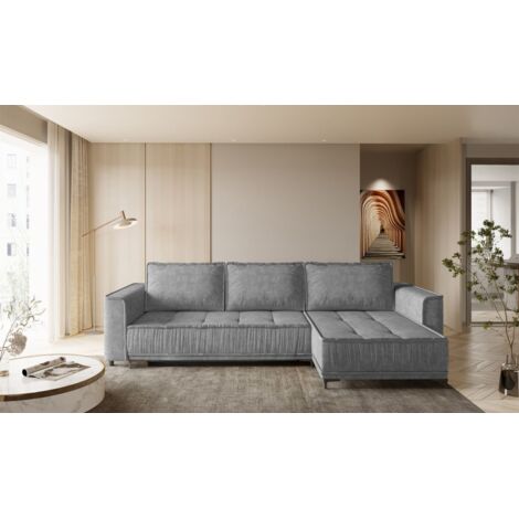 Ecksofa Schlafsofa Sofa JUNA Stoff Terra Grau Ottomane Rechts