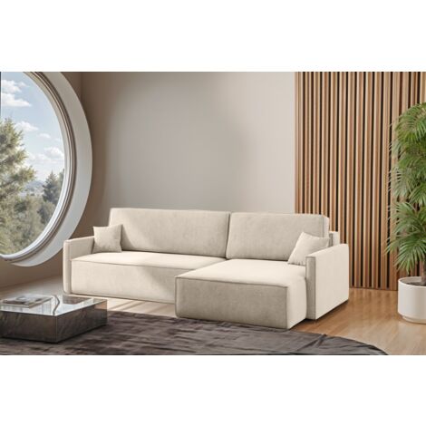 Ecksofa Schlafsofa Sofa LOUIS Stoff Salvador Beige Ottomane Rechts