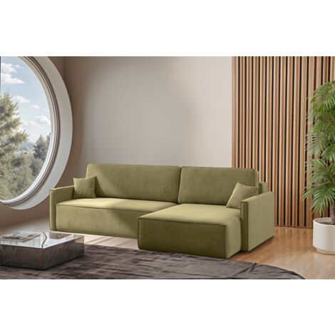 Ecksofa Schlafsofa Sofa LOUIS Stoff Salvador Grün Ottomane Rechts
