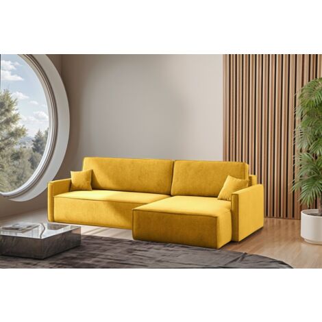 Ecksofa Schlafsofa Sofa LOUIS Stoff Salvador Honiggelb Ottomane Rechts