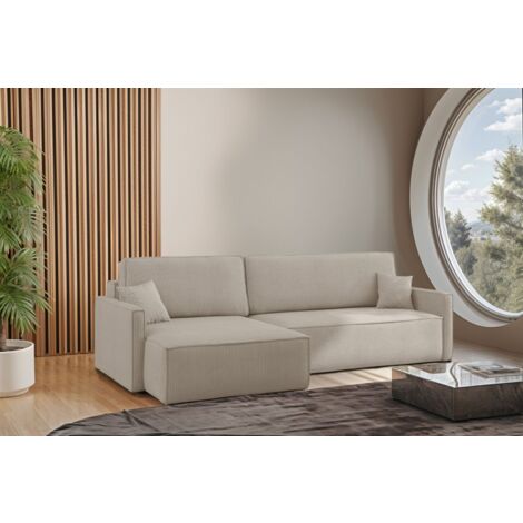 Ecksofa Schlafsofa Sofa LOUIS Stoff Scala Beige Ottomane Links