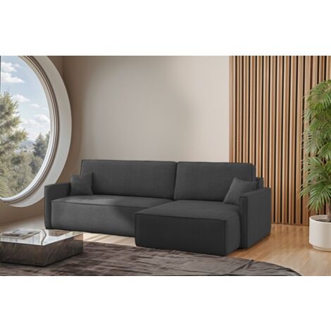 Ecksofa Schlafsofa Sofa LOUIS Stoff Scala Dunkelgrau Ottomane Rechts