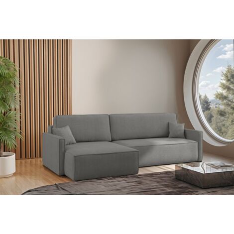 Ecksofa Schlafsofa Sofa LOUIS Stoff Scala Grau Ottomane Links