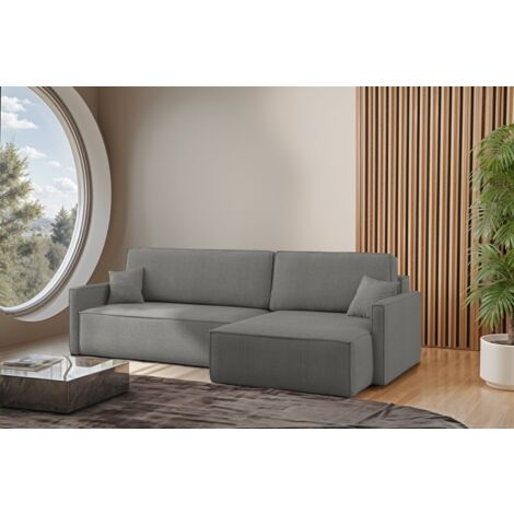 Ecksofa Schlafsofa Sofa LOUIS Stoff Scala Grau Ottomane Rechts
