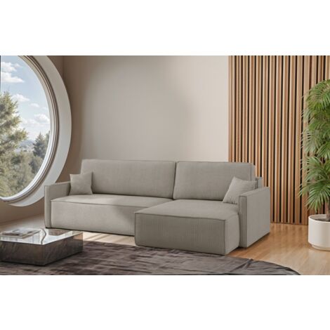 Ecksofa Schlafsofa Sofa LOUIS Stoff Scala Hellgrau Ottomane Rechts