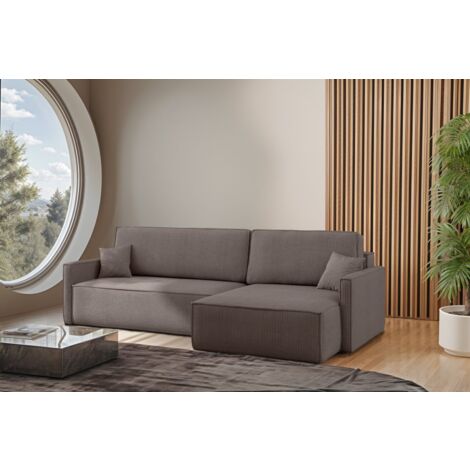 Ecksofa Schlafsofa Sofa LOUIS Stoff Scala Taupe Ottomane Rechts