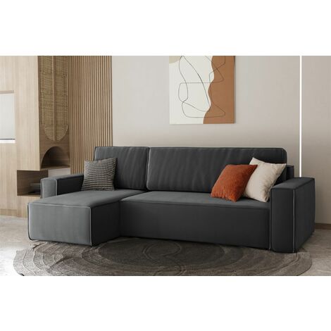 Ecksofa Schlafsofa Sofa MARIS Stoff Anthrazit Ottomane Links
