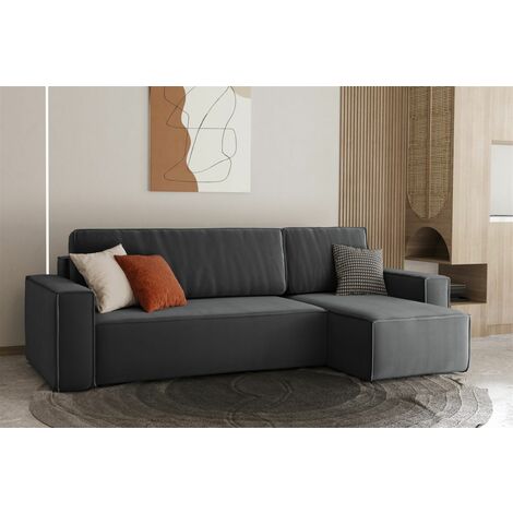 Ecksofa Schlafsofa Sofa MARIS Stoff Anthrazit Ottomane Rechts