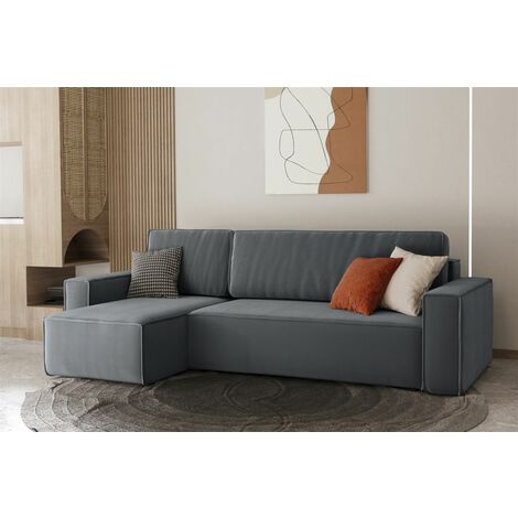 Ecksofa Schlafsofa Sofa MARIS Stoff Asphalt Ottomane Links