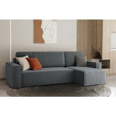 Ecksofa Schlafsofa Sofa MARIS Stoff Asphalt Ottomane Rechts
