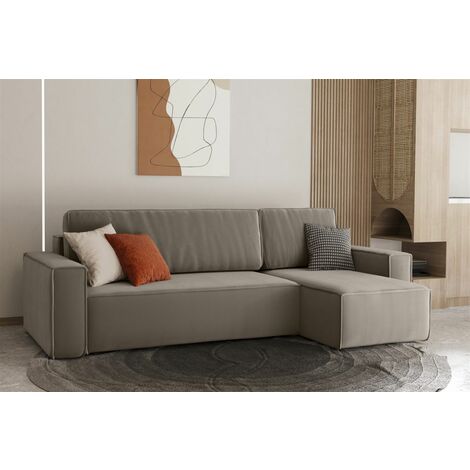 Ecksofa Schlafsofa Sofa MARIS Stoff Beigegrau Ottomane Rechts