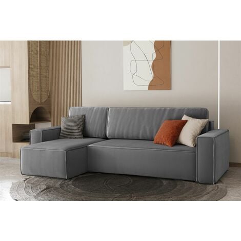 Ecksofa Schlafsofa Sofa MARIS Stoff Grau Ottomane Links