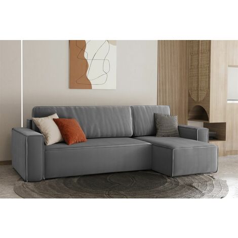 Ecksofa Schlafsofa Sofa MARIS Stoff Grau Ottomane Rechts