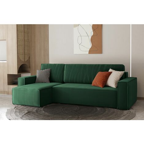 Ecksofa Schlafsofa Sofa MARIS Stoff Grün Ottomane Links