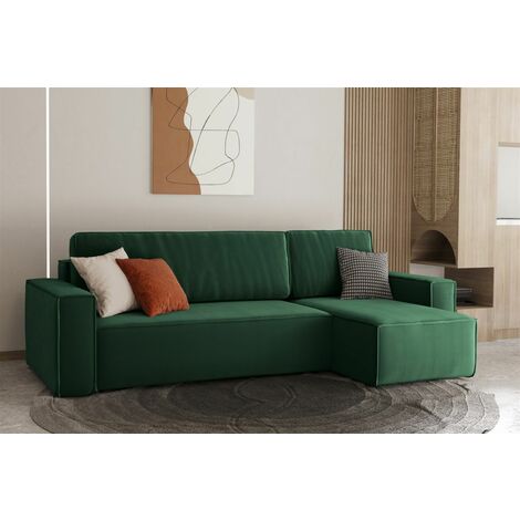 Ecksofa Schlafsofa Sofa MARIS Stoff Grün Ottomane Rechts