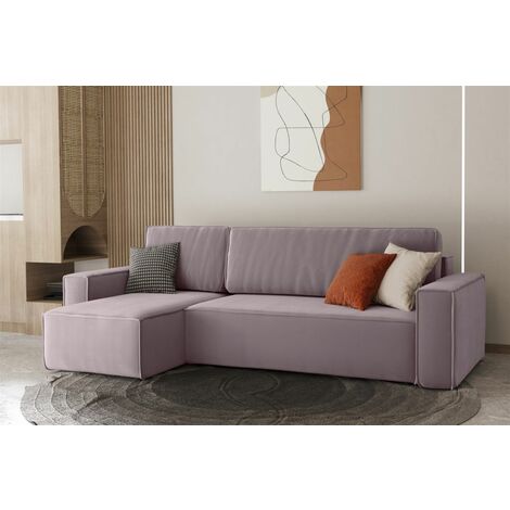 Ecksofa Schlafsofa Sofa MARIS Stoff Lavendel Ottomane Links