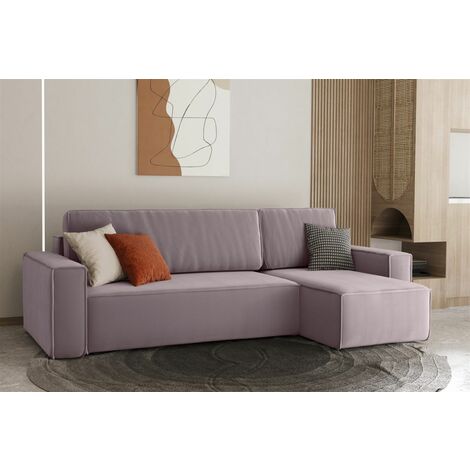 Ecksofa Schlafsofa Sofa MARIS Stoff Lavendel Ottomane Rechts