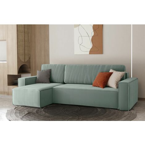 Ecksofa Schlafsofa Sofa MARIS Stoff Mint Ottomane Links