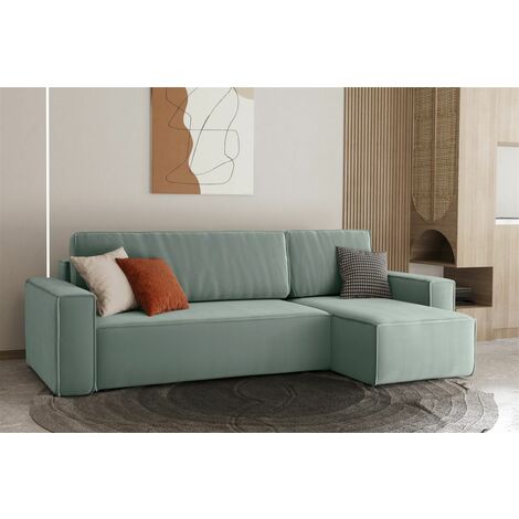 Ecksofa Schlafsofa Sofa MARIS Stoff Mint Ottomane Rechts