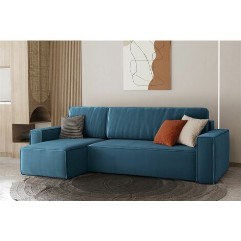 Ecksofa Schlafsofa Sofa MARIS Stoff Petrolblau Ottomane Links