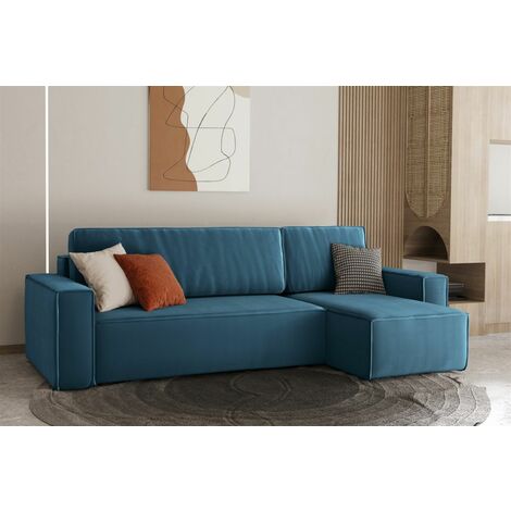 Ecksofa Schlafsofa Sofa MARIS Stoff Petrolblau Ottomane Rechts