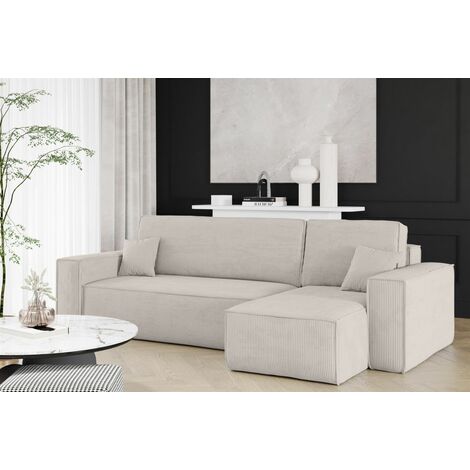 Ecksofa Schlafsofa Sofa MARIS Stoff Poso Altweiß Ottomane Rechts