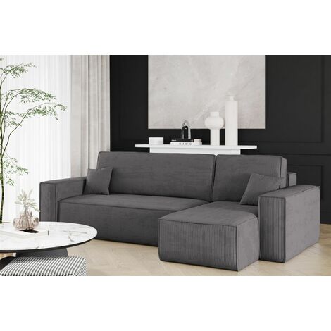 Ecksofa Schlafsofa Sofa MARIS Stoff Poso Anthrazit Ottomane Rechts