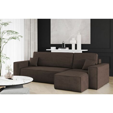 Ecksofa Schlafsofa Sofa MARIS Stoff Poso Braun Ottomane Rechts