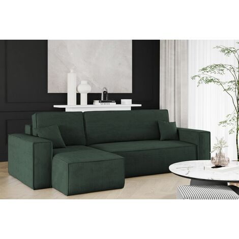 Ecksofa Schlafsofa Sofa MARIS Stoff Poso Dunkelgrün Ottomane Links
