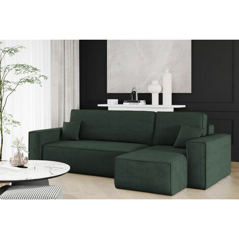 Ecksofa Schlafsofa Sofa MARIS Stoff Poso Dunkelgrün Ottomane Rechts