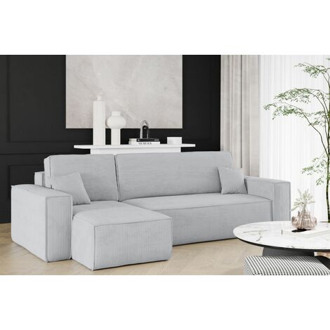 Ecksofa Schlafsofa Sofa MARIS Stoff Poso Hellgrau Ottomane Links