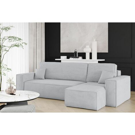 Ecksofa Schlafsofa Sofa MARIS Stoff Poso Hellgrau Ottomane Rechts