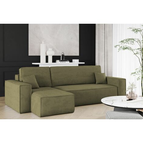 Ecksofa Schlafsofa Sofa MARIS Stoff Poso Olivgrün Ottomane Links