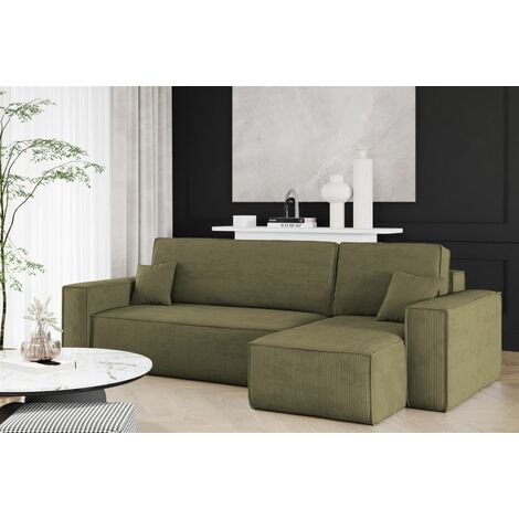 Ecksofa Schlafsofa Sofa MARIS Stoff Poso Olivgrün Ottomane Rechts